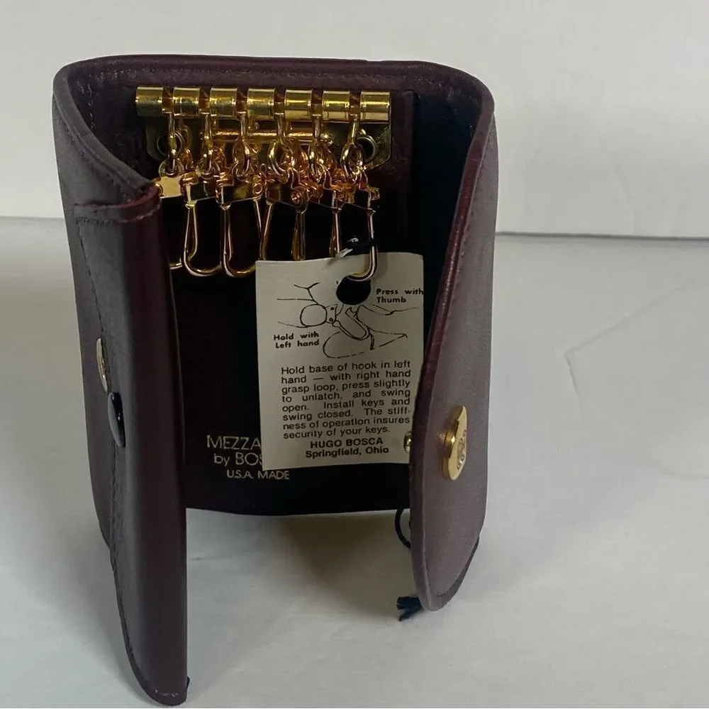 Bosca Mezza Luna Burgundy Leather Key Holder New Without Tags